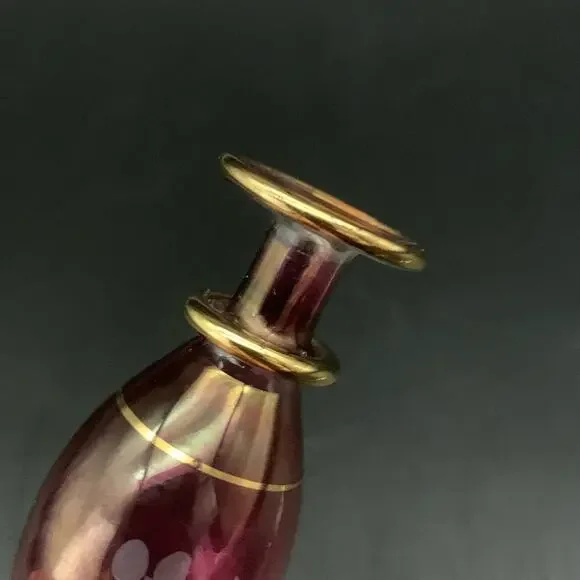 Vintage Egyptian Hand Blown Miniature Glass Empty Bottle Gold Trim Etched - Picture 11 of 14